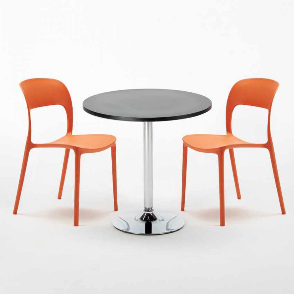 Ahd Amazing Home Design - Table Ronde Noire 70x70cm Avec 2 Chaises Colorées Set Intérieur Bar Café Restaurant Cosmopolitan, Couleur: Orange - Tables à manger