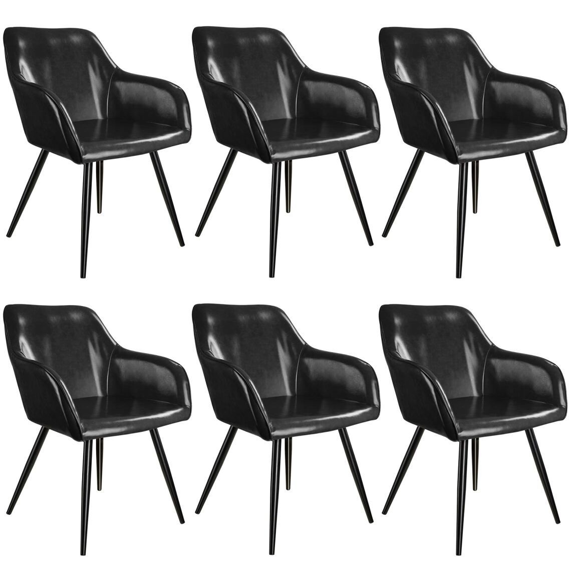 Tectake - 6 Chaises Marilyn en cuir synthétique - noir - Chaises