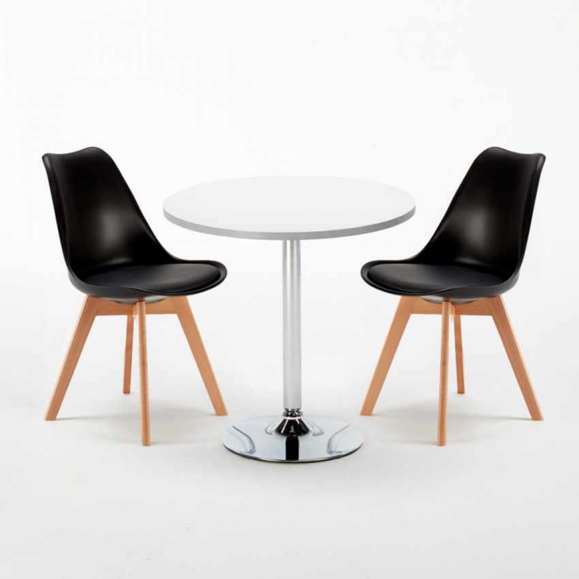 Ahd Amazing Home Design - Table Ronde Blanche 70x70cm Avec 2 Chaises Colorées Set Intérieur Bar Café NORDICA LONG Island, Couleur: Noir - Tables à manger