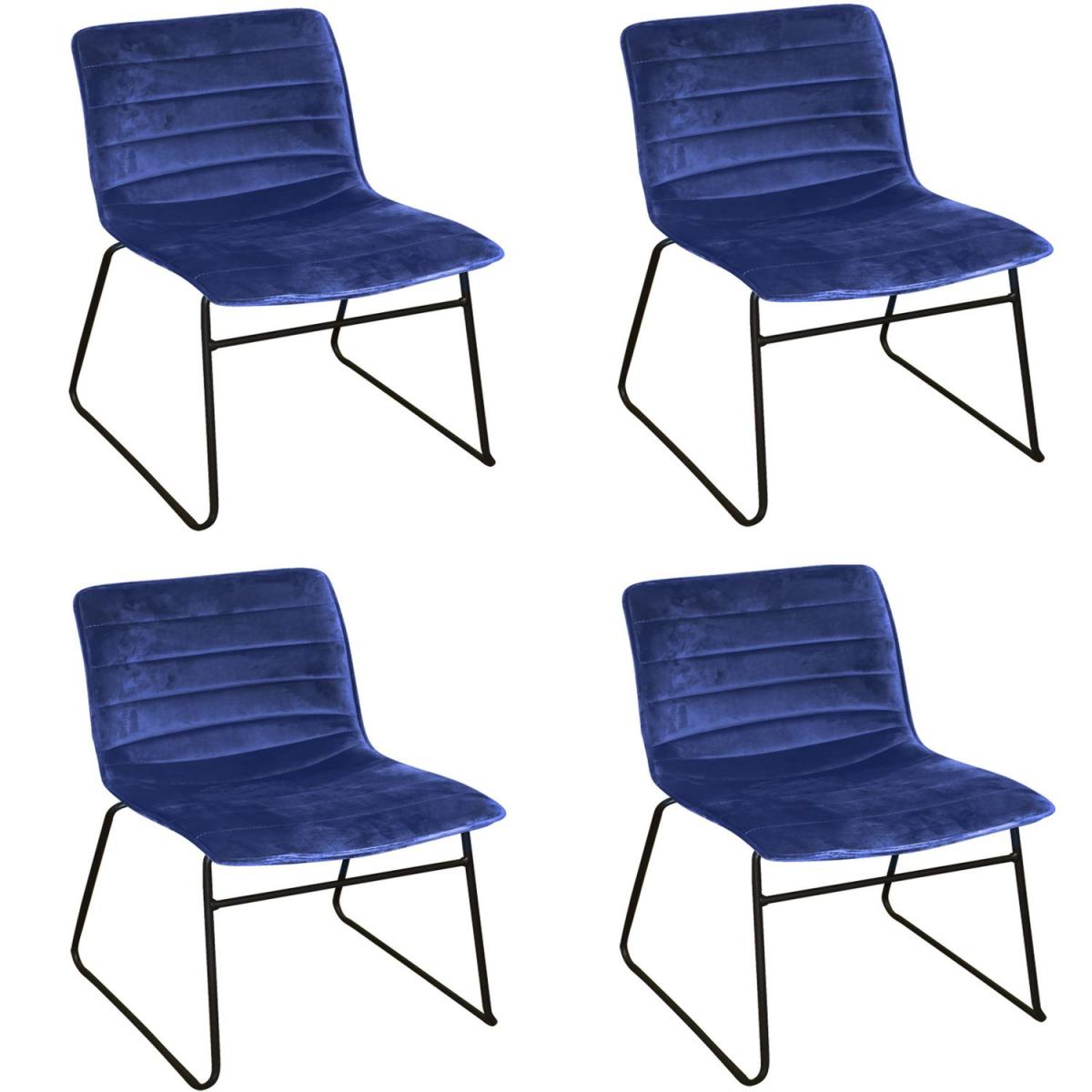 Urban Living - Lot de 4 Chaises de table design velours Brooklyn - Bleu - Chaises
