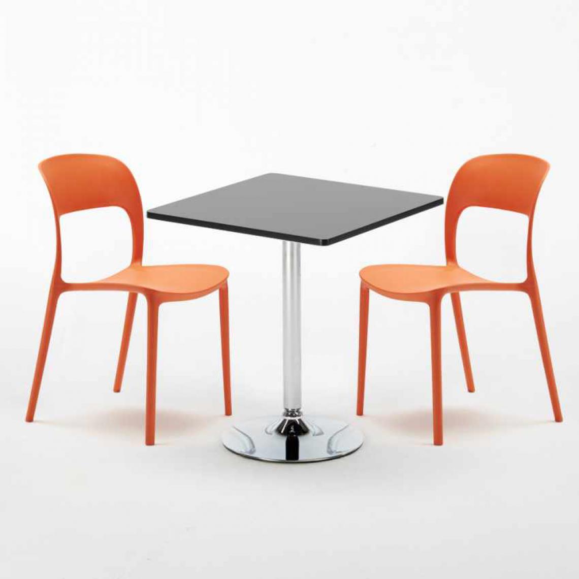 Ahd Amazing Home Design - Table Carrée Noire 70x70cm Avec 2 Chaises Colorées Set Intérieur Bar Café Restaurant Mojito, Couleur: Orange - Tables à manger
