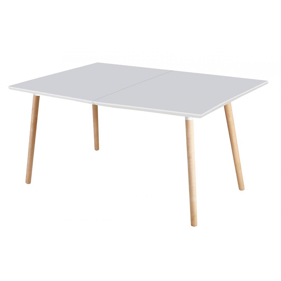 Pegane - Table à manger rectangulaire extensible coloris blanc / hêtre - Longueur 140 - 220 x profondeur 90 x hauteur 75 cm - Tables à manger