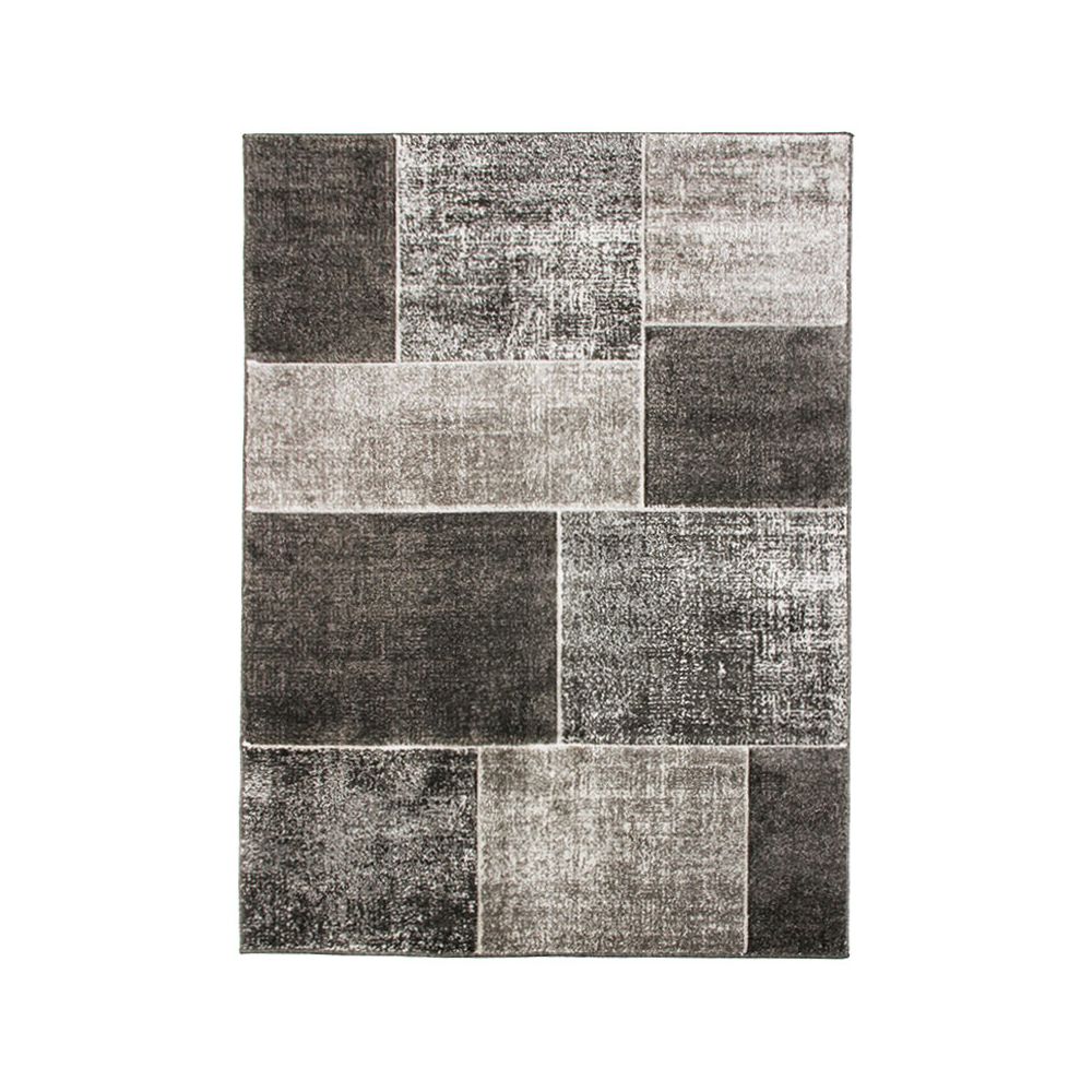 Mon Beau Tapis - DEHLI - Tapis toucher laineux patchwork de carrés gris 200x290 - Tapis