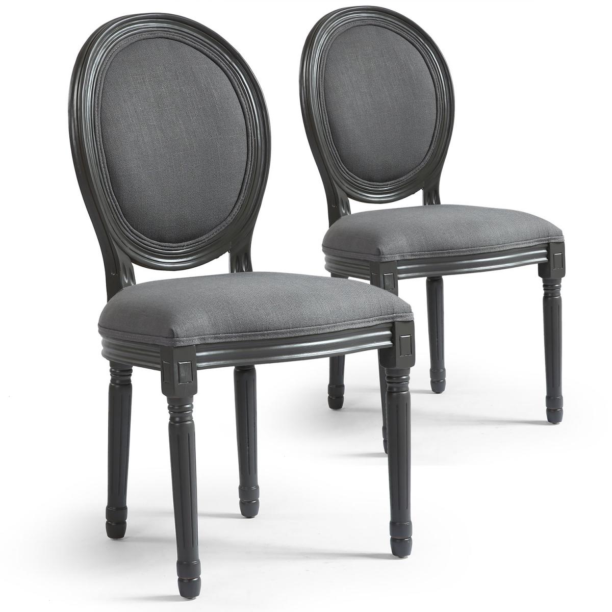 MENZZO - Lot de 20 chaises de style médaillon Louis XVI Gris Tissu Gris - Chaises