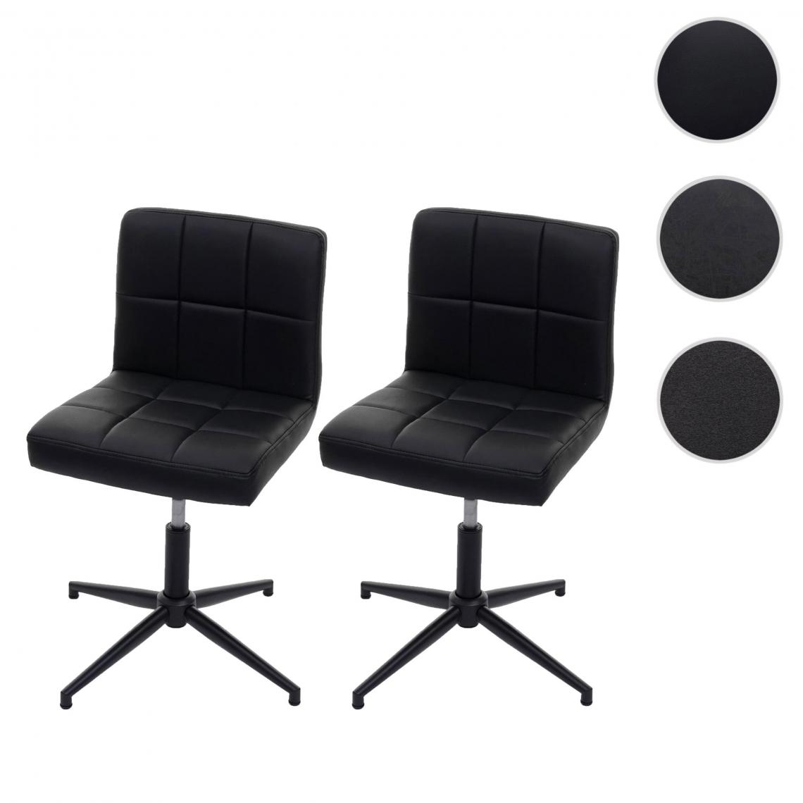 Mendler - 2x chaise de salle à  manger Kavala II, chaise de cuisine ~ similicuir noir, pied noir - Chaises