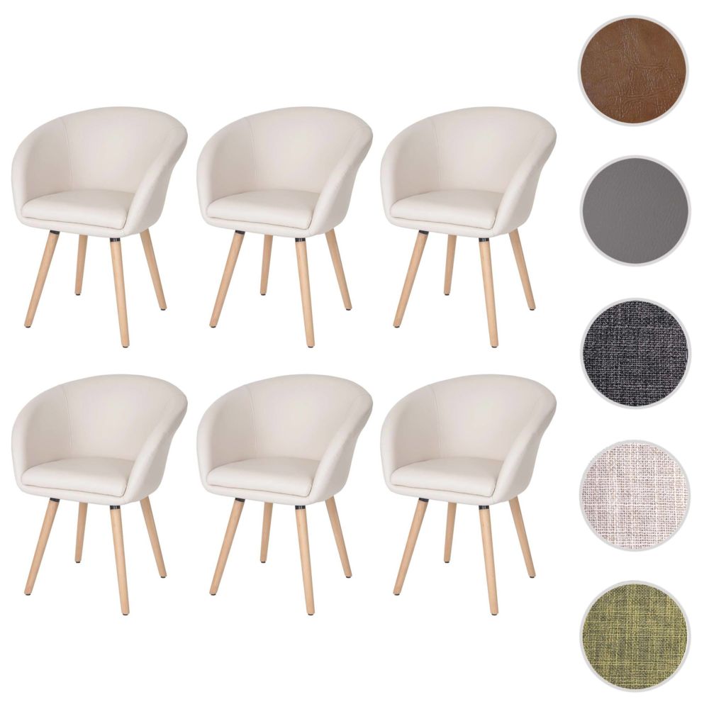 Mendler - 6x chaise de salle à manger Malmö T633, fauteuil, design rétro des années 50 ~ similicuir, crème - Chaises