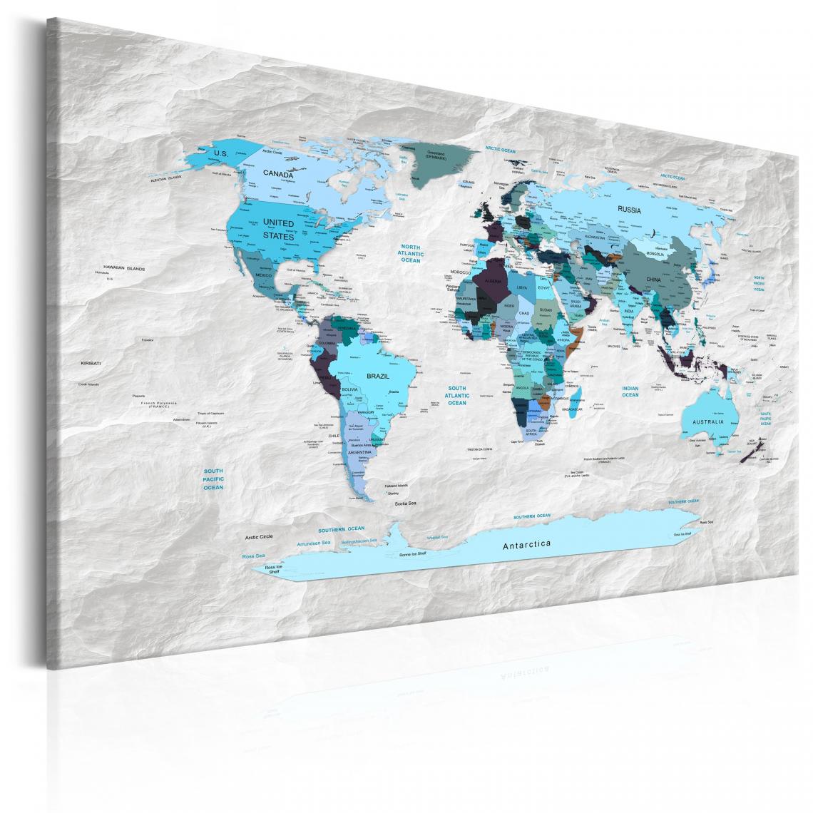 Decoshop26 - Tableau sur toile décoration murale image imprimée cadre en bois à suspendre Carte du monde : Pèlerinages bleus 120x80 cm 11_0004422 - Tableaux, peintures