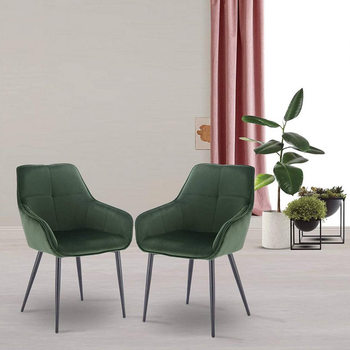 MercatoXL - Chaise de cuisine et modèle en métal velours vert foncé - Tables à manger