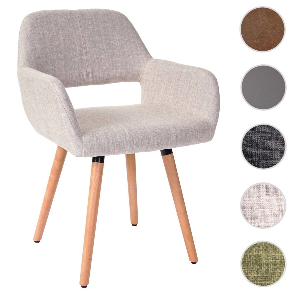 Mendler - Chaise de salle à manger Altena II, fauteuil, design rétro des années 50 ~ tissu, crème/gris - Chaises