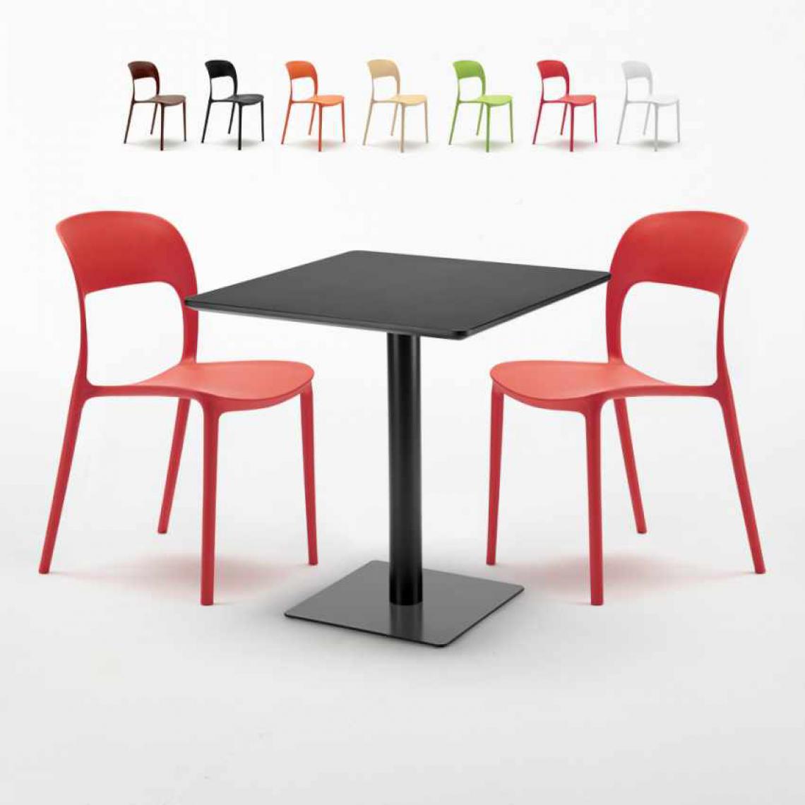 Ahd Amazing Home Design - Table carrée noire 70x70 avec 2 chaises colorées Restaurant Kiwi, Couleur: Rouge - Tables à manger