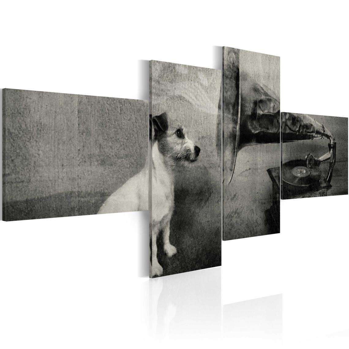 Decoshop26 - Tableau sur toile en 4 panneaux décoration murale image imprimée cadre en bois à suspendre Phonographe et petit chien 200x90 cm 11_0008435 - Tableaux, peintures