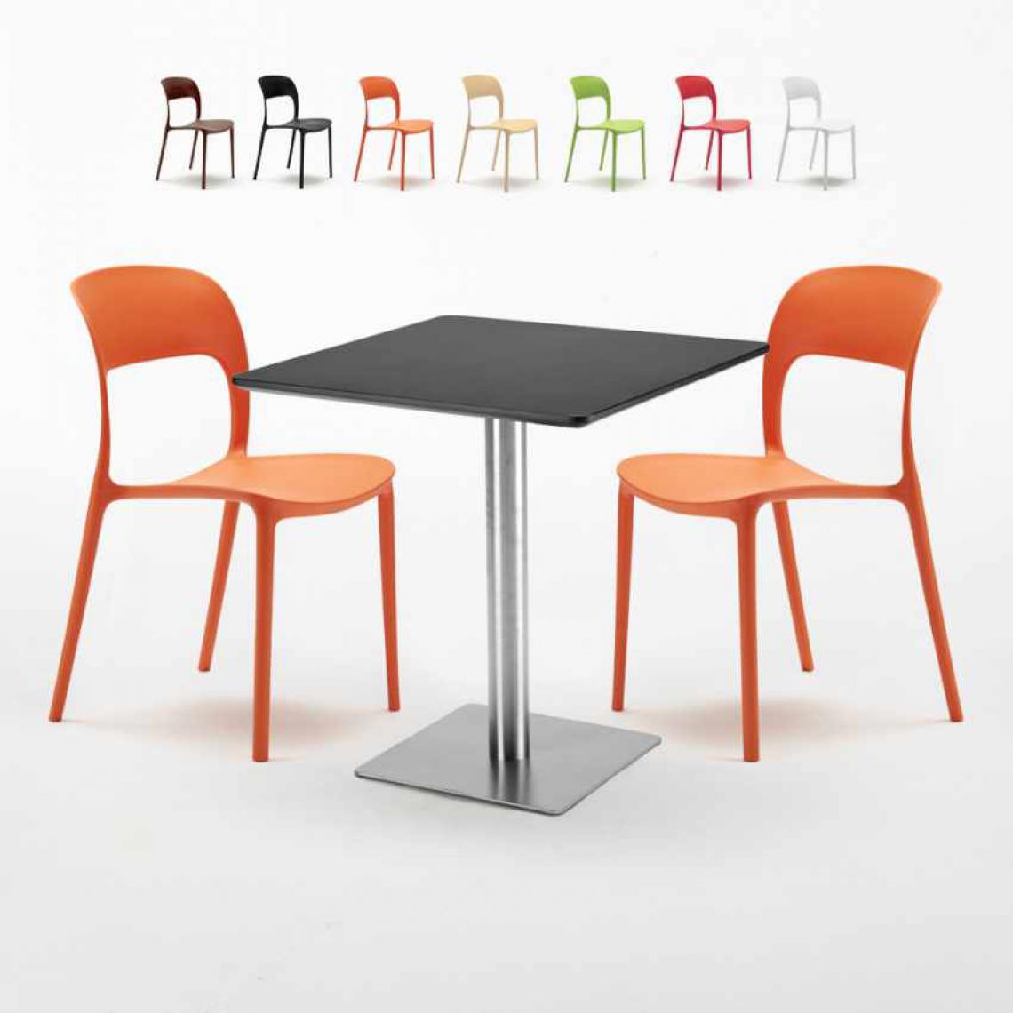 Ahd Amazing Home Design - Table carrée noire 70x70 avec 2 chaises colorées Restaurant Rum Raisin, Couleur: Orange - Tables à manger