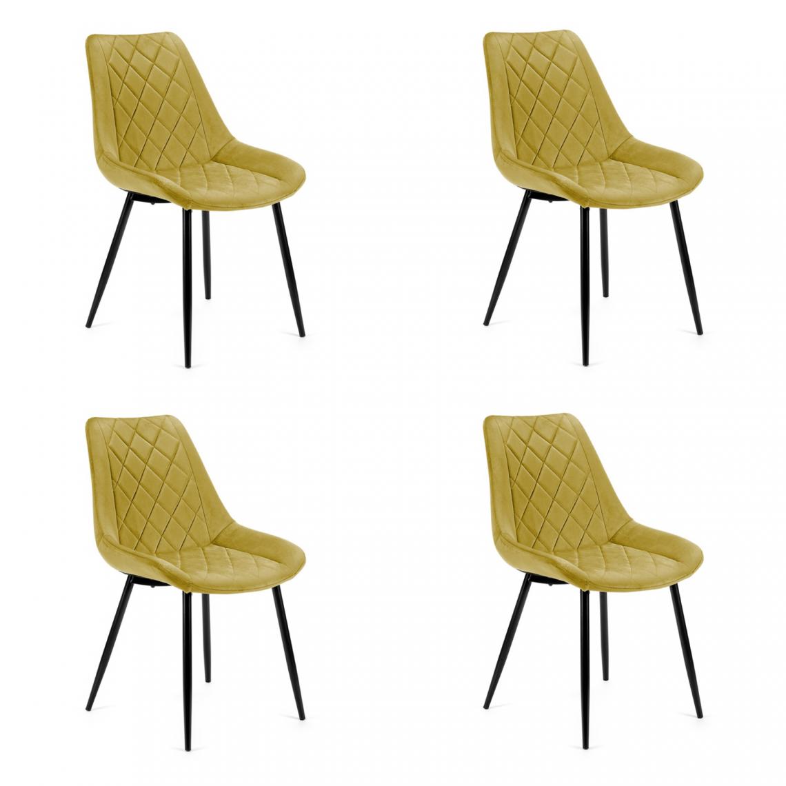 Hucoco - TERLO - Chaise rembourrée 4 pcs style moderne salon/salle à manger - 84x44x43 - Pieds en métal - Jaune - Chaises