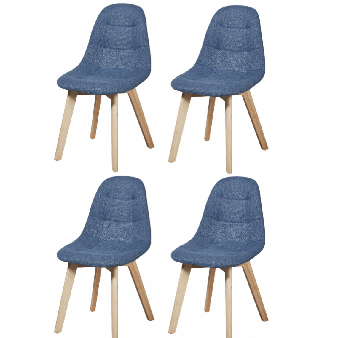 Ac-Deco - Lot de 4 chaises en tissu - Saba - L 46,5 x l 53 x H 83 cm - Bleu - Chaises