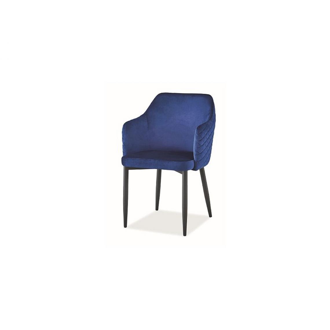 Hucoco - ASTOM | Chaise style glamour avec accoudoirs salon/salle à manger | Dimension 84x46x46cm | Chaise velours | Fauteuil bureau - Bleu - Chaises