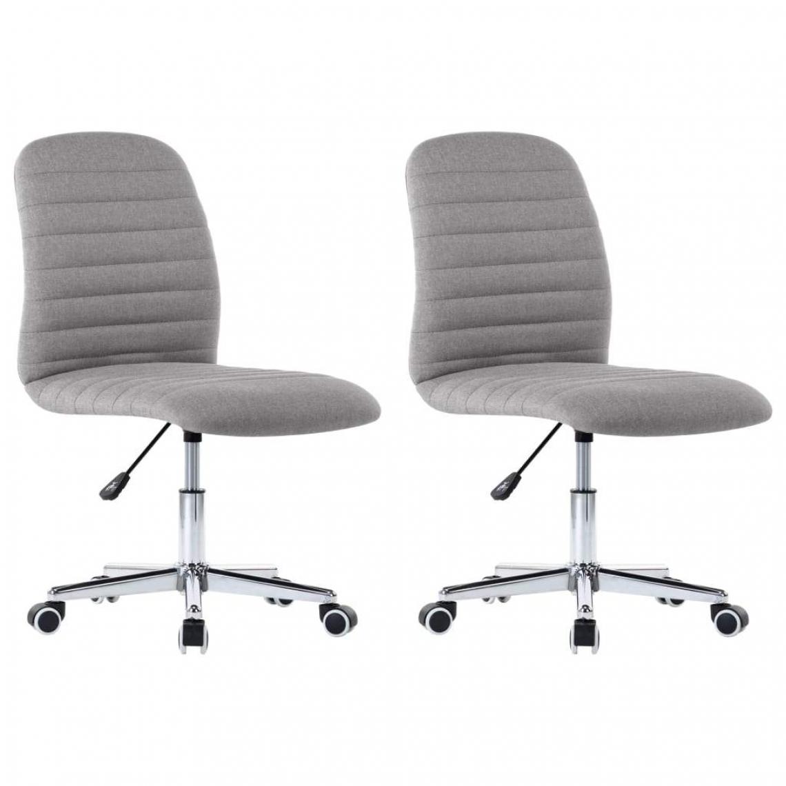 Decoshop26 - Lot de 2 chaises de salle à manger cuisine sur roulettes hauteur réglable en tissu gris clair CDS020494 - Chaises