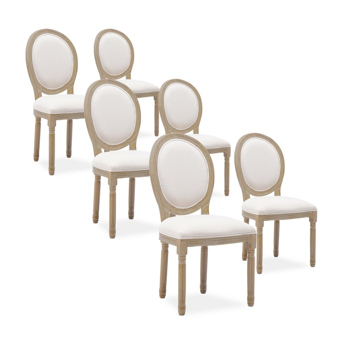marque generique - Lot de 6 chaises médaillon Louis XVI tissu Beige - Chaises