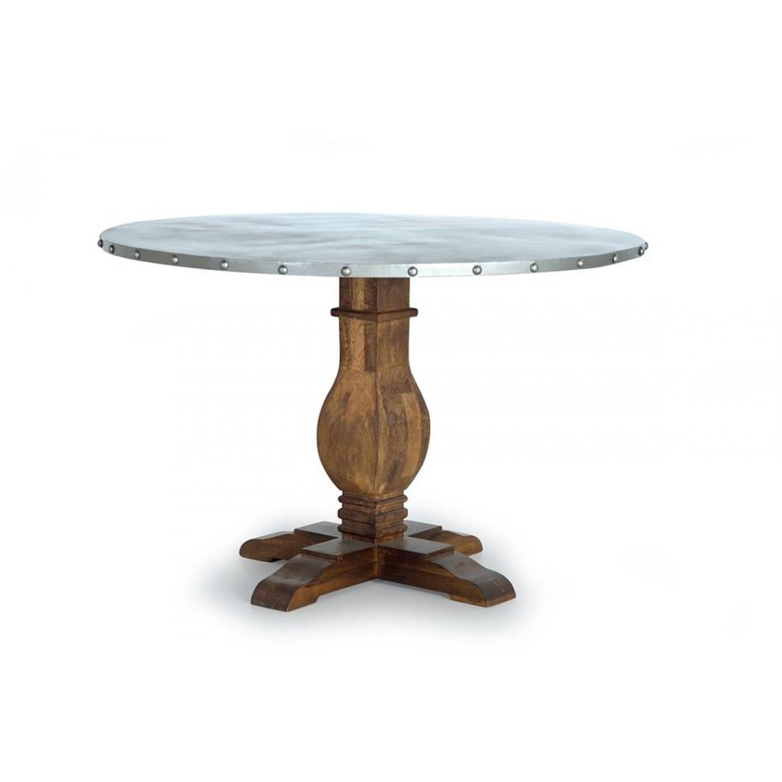 Pegane - Table à manger en bois de manguier coloris marron / gris - Diamètre 120 x hauteur 78 cm - Tables à manger