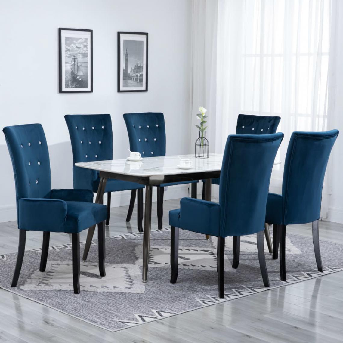 Vidaxl - vidaXL Chaise de salle à manger et accoudoirs 6 pcs Bleu foncé Velours - Chaises