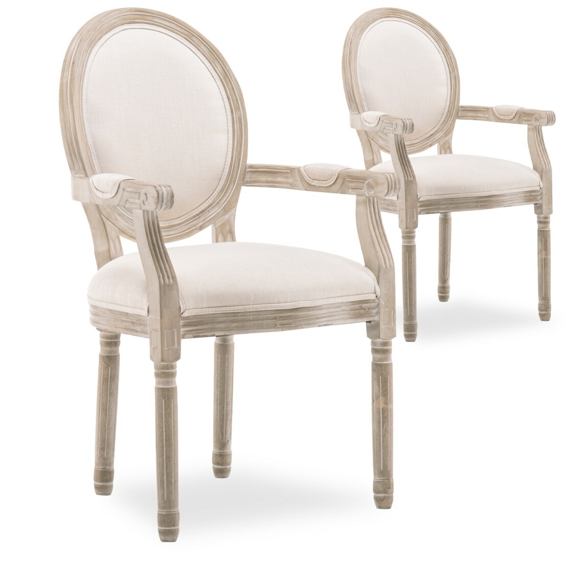 marque generique - Lot de 2 fauteuils médaillon Louis XVI tissu Beige - Chaises