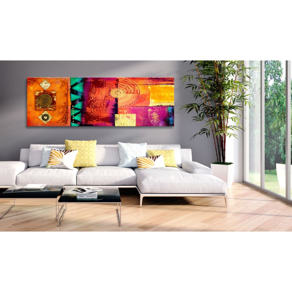 marque generique - 150x50 Tableau Multicolores Abstraction Chic Orange Abstraction - Tableaux, peintures