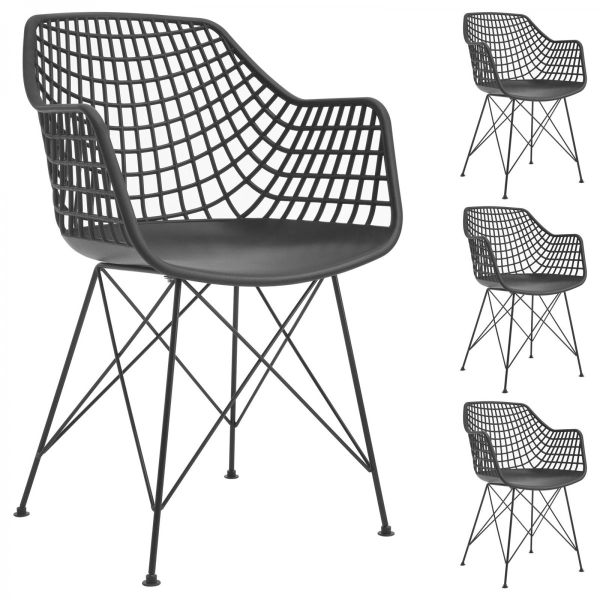 Idimex - Lot de 4 chaises ALICANTE, en plastique noir - Chaises