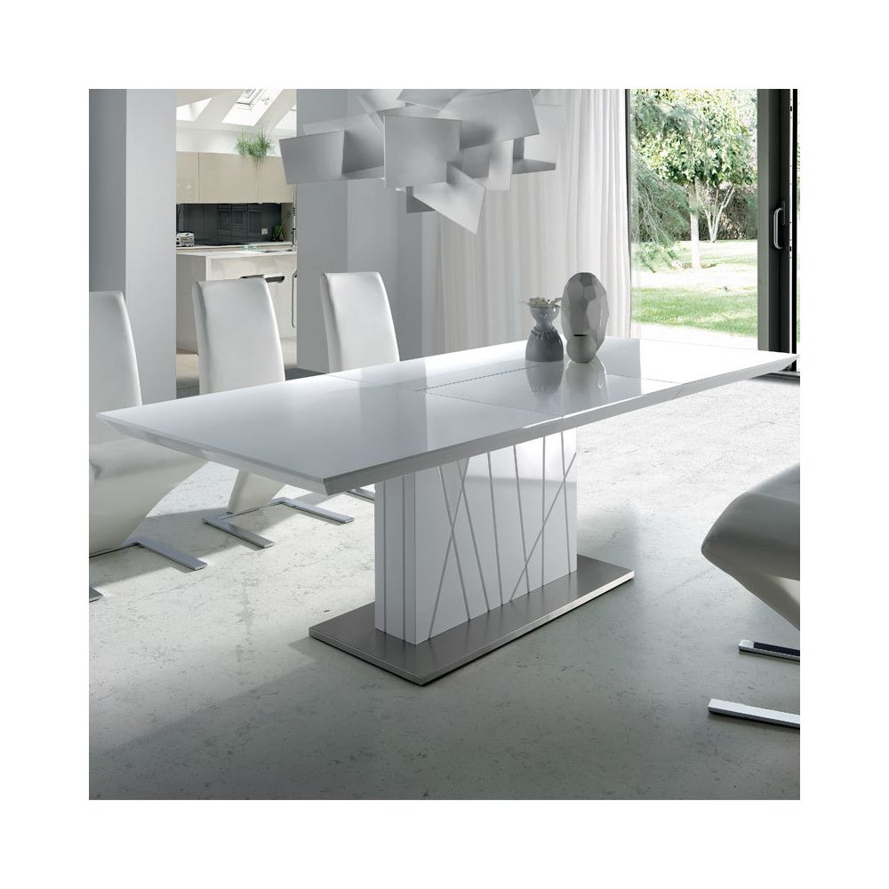 Nouvomeuble - Table à manger extensible blanc laqué design ELODIE - Tables à manger