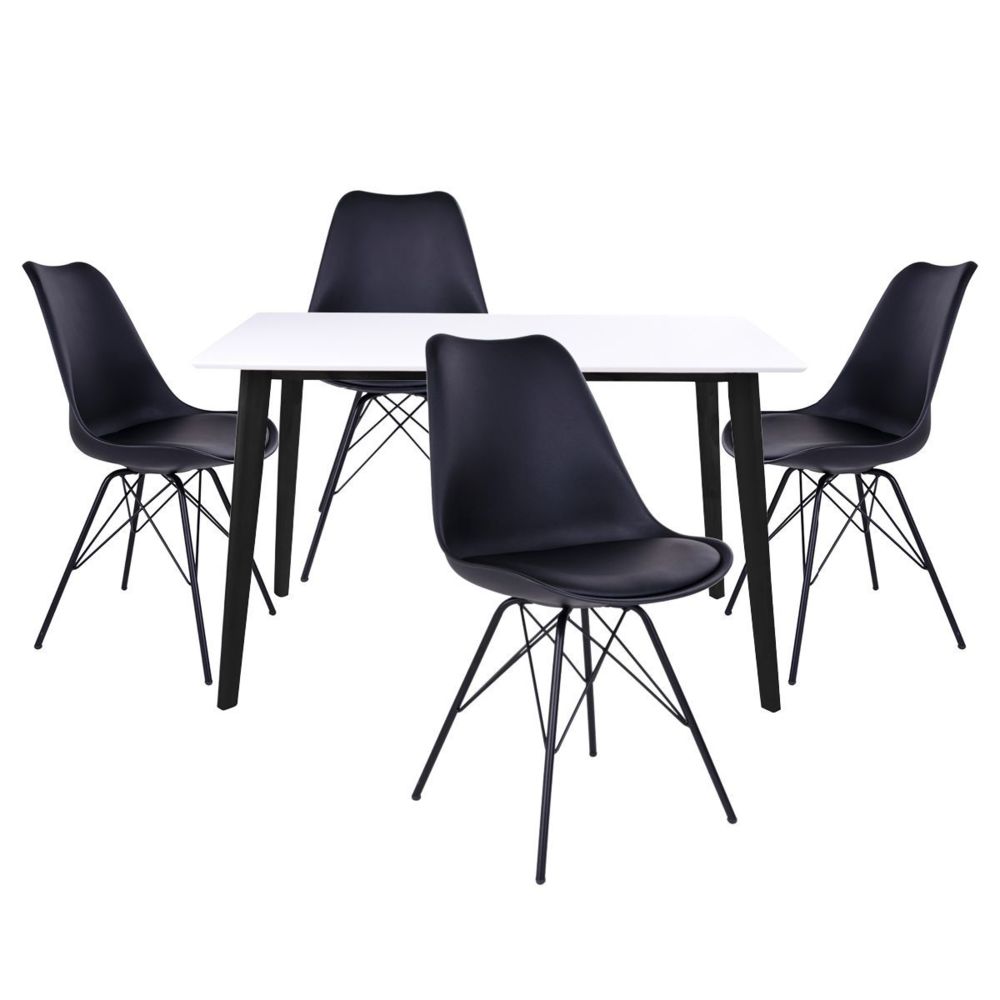 Altobuy - Gram - Ensemble Table Noire et Blanche + 4 Chaises Noires - Tables à manger