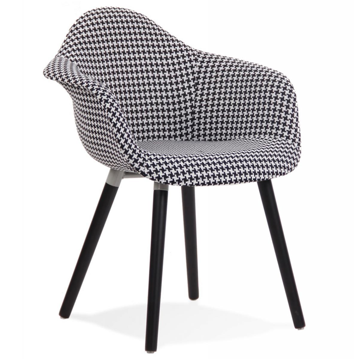 Alterego - Chaise design avec accoudoirs 'LARA' en tissu pied de poule noir et blanc - Chaises