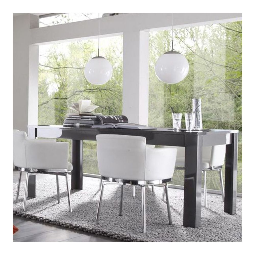Kasalinea - Table à manger design gris laqué brillant DOMINOS 2 - Avec rallonge - L 137 cm - Tables à manger