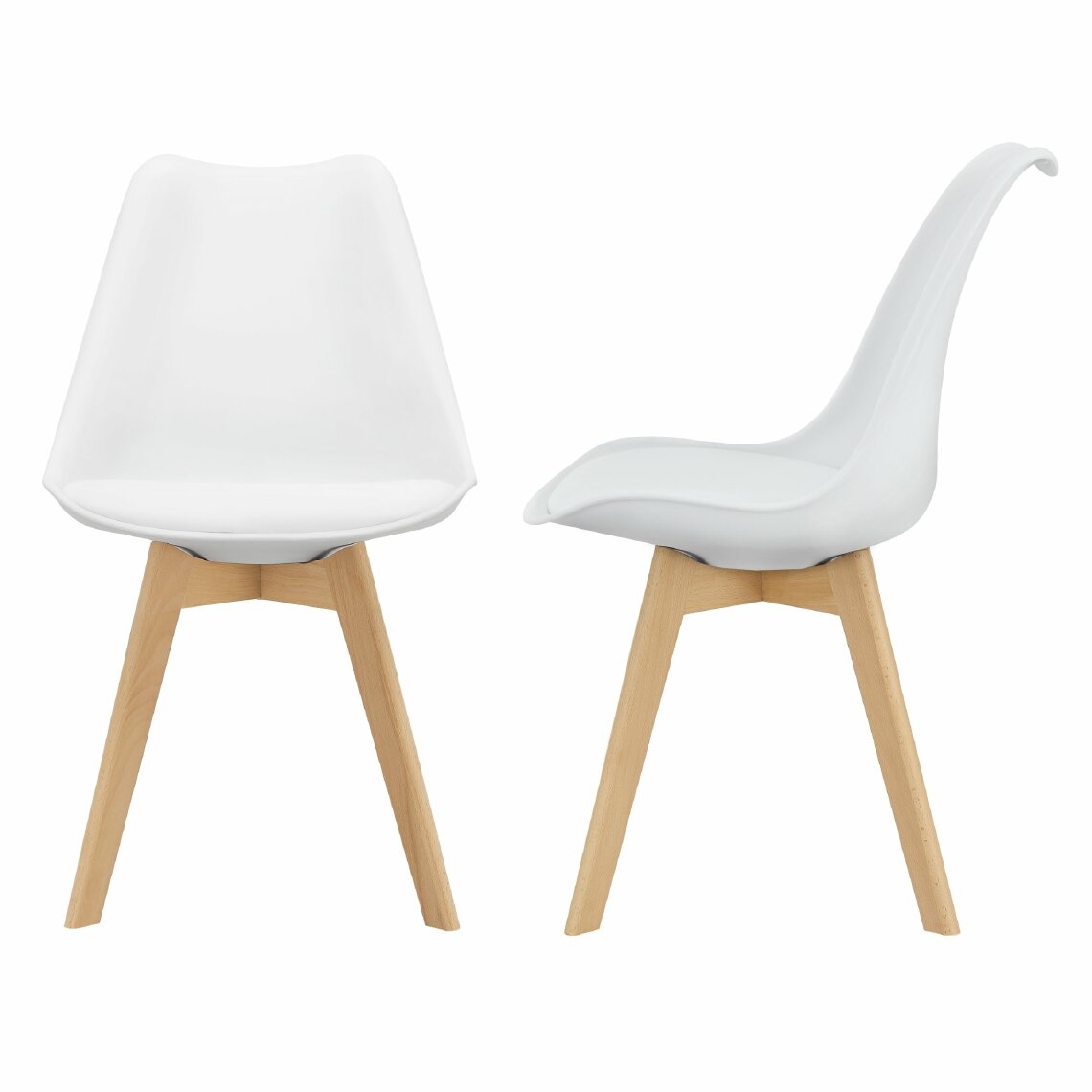 Helloshop26 - Lot de 2 chaises siège de salle à manger scandinave cuisine plastique similicuir blanc 03_0002768 - Chaises