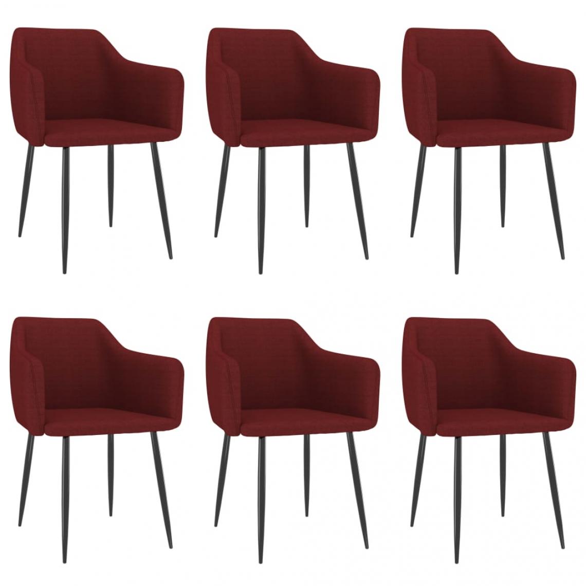 Decoshop26 - Lot de 6 chaises de salle à manger cuisine design moderne tissu rouge bordeaux CDS022821 - Chaises
