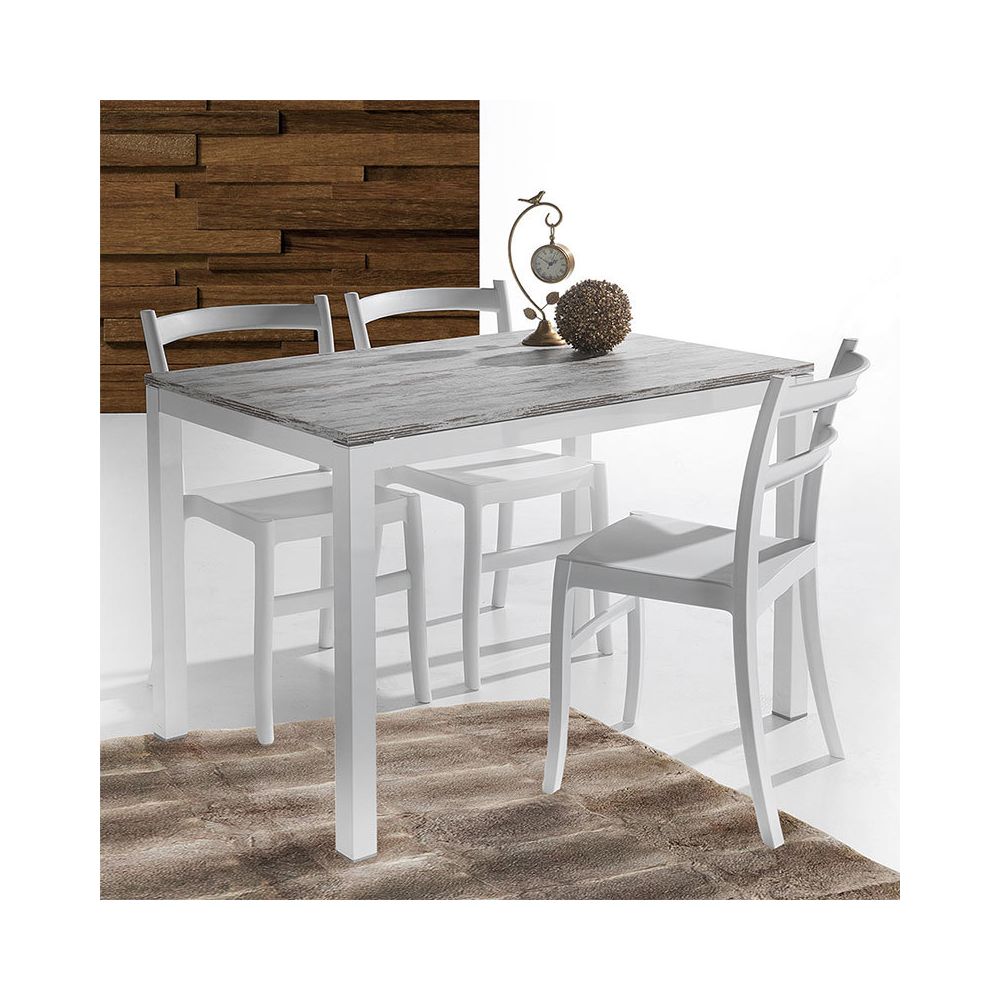 Nouvomeuble - Table à manger moderne effet bois et blanc JENA - Tables à manger