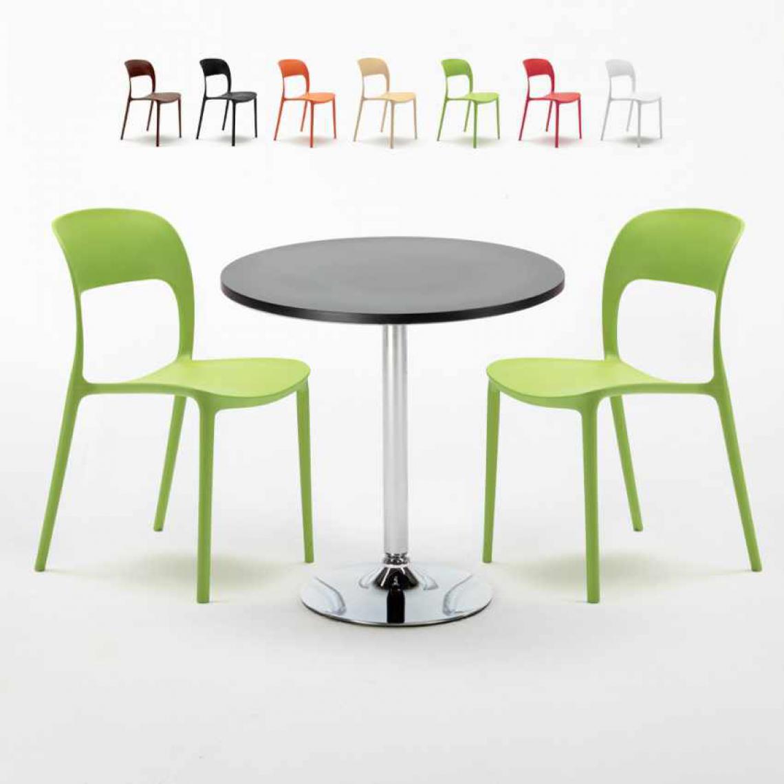 Ahd Amazing Home Design - Table Ronde Noire 70x70cm Avec 2 Chaises Colorées Set Intérieur Bar Café Restaurant Cosmopolitan, Couleur: Vert - Tables à manger