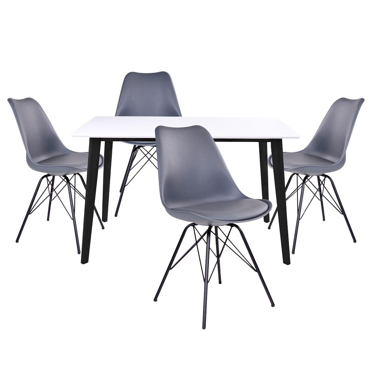 Altobuy - GRAM - Ensemble Table Noire et Blanche + 4 Chaises Grises - Tables à manger