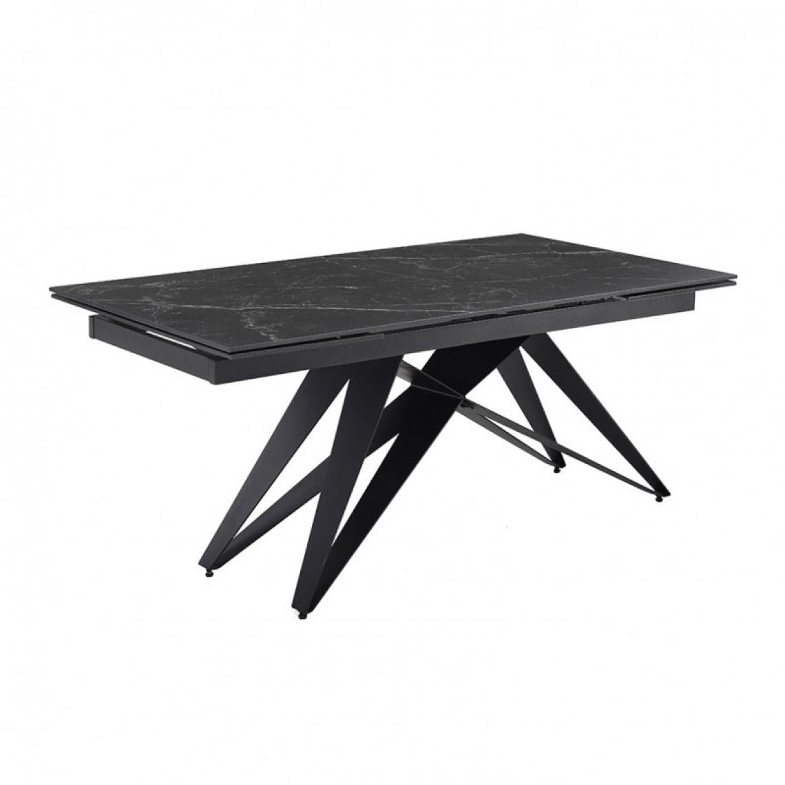 Meubletmoi - Table extensible 160/240 cm céramique noir marbré pied géométrique - INDIANA 03 - Tables à manger
