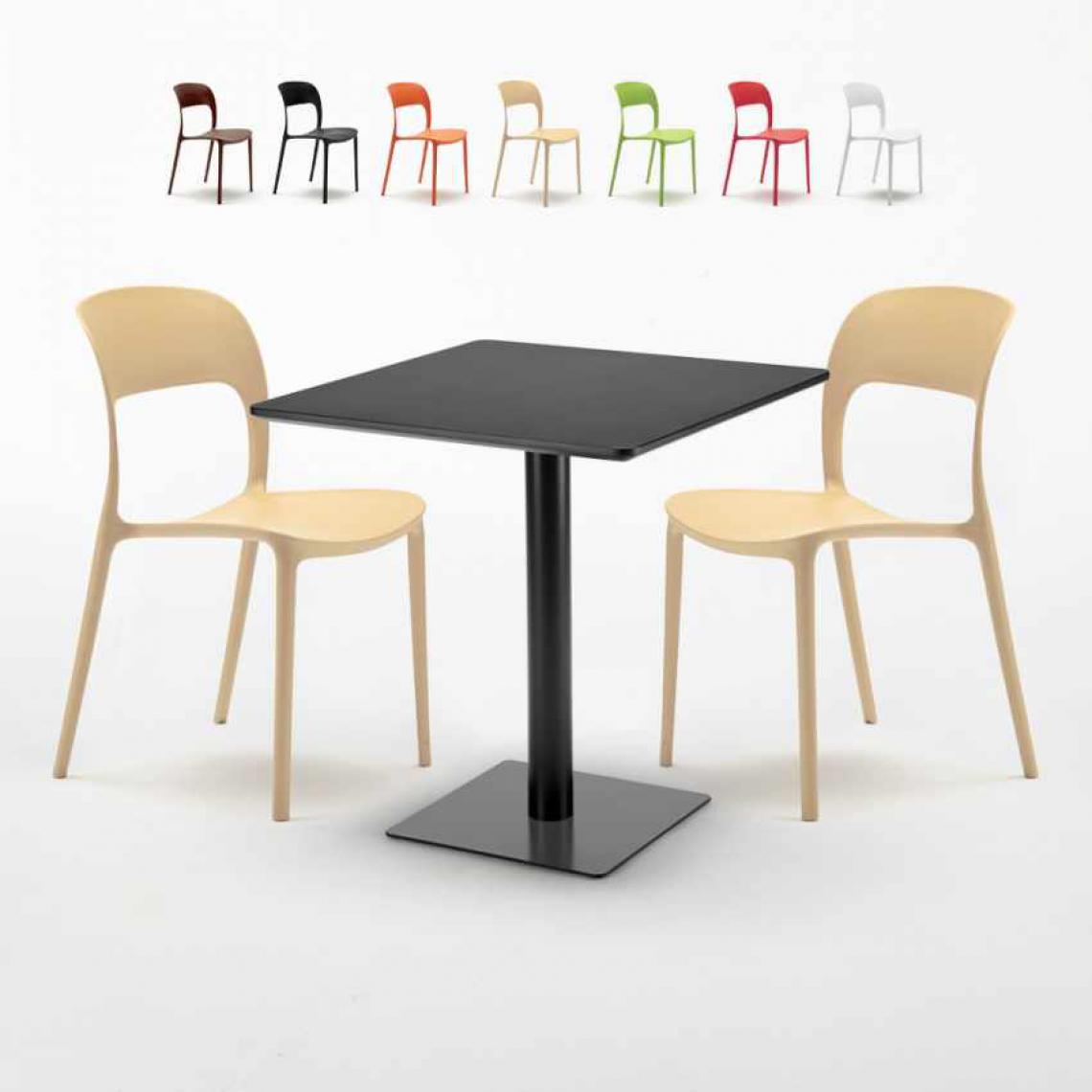 Ahd Amazing Home Design - Table carrée noire 70x70 avec 2 chaises colorées Restaurant Kiwi, Couleur: Beige - Tables à manger