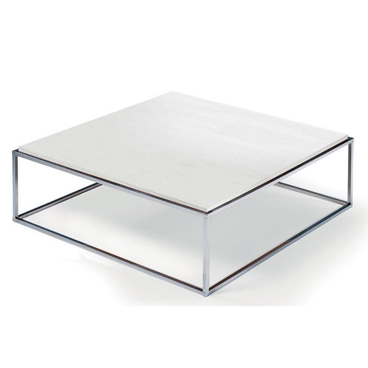 Inside 75 - Table basse carrée MIMI XL blanc céruse structure acier inoxydable poli - Tables à manger
