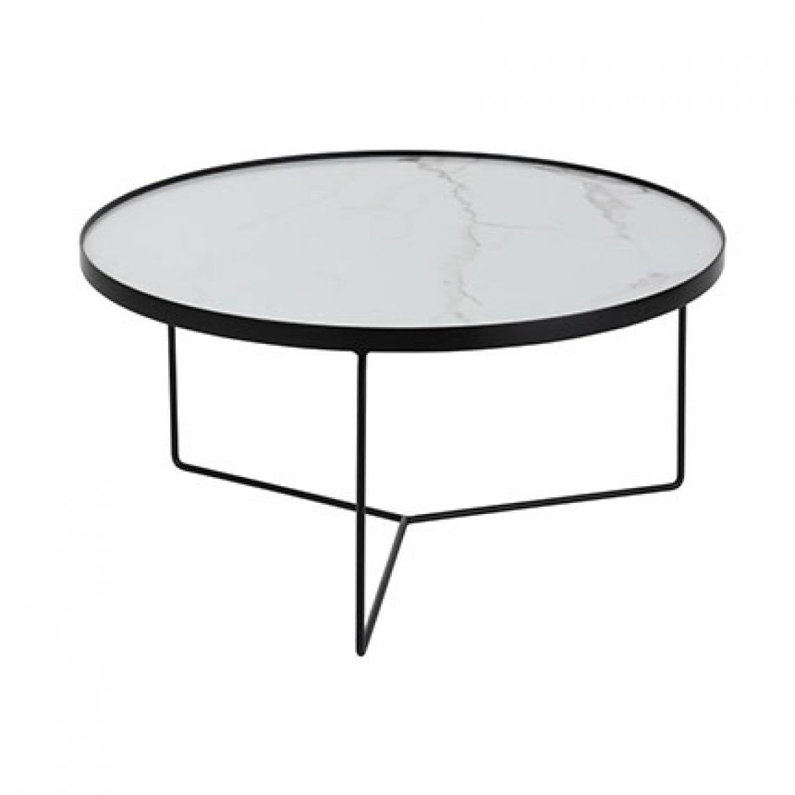 HELLIN - Table basse ronde 80 cm en bois blanc et métal - Tables à manger