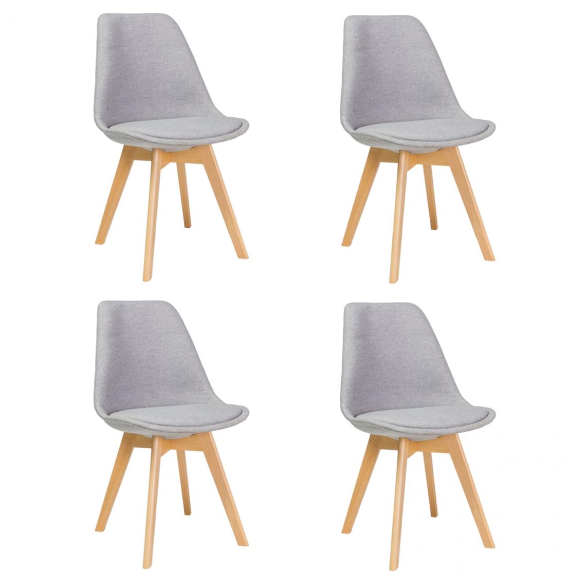 Hucoco - LEONIE - Lot de 4 chaises modernes avec pieds en bois - Dimensions : 86x52x48 cm - Style scandinave - Gris - Chaises