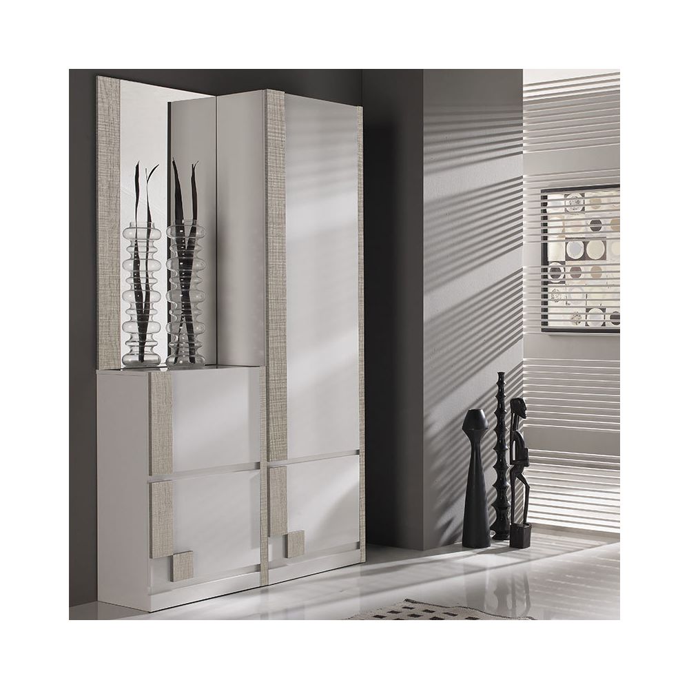 Nouvomeuble - Vestiaire d'entrée blanc et couleur bois clair moderne RIMAC 2 - Vestiaire