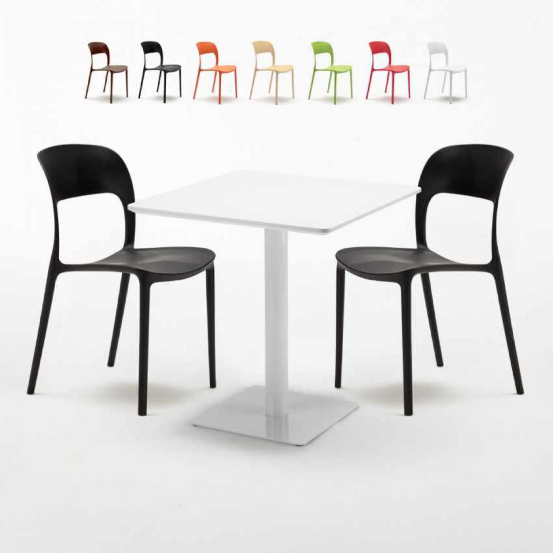 Ahd Amazing Home Design - Table carrée 70x70 blanche avec 2 chaises colorées Restaurant MERINGUE, Couleur: Noir - Tables à manger