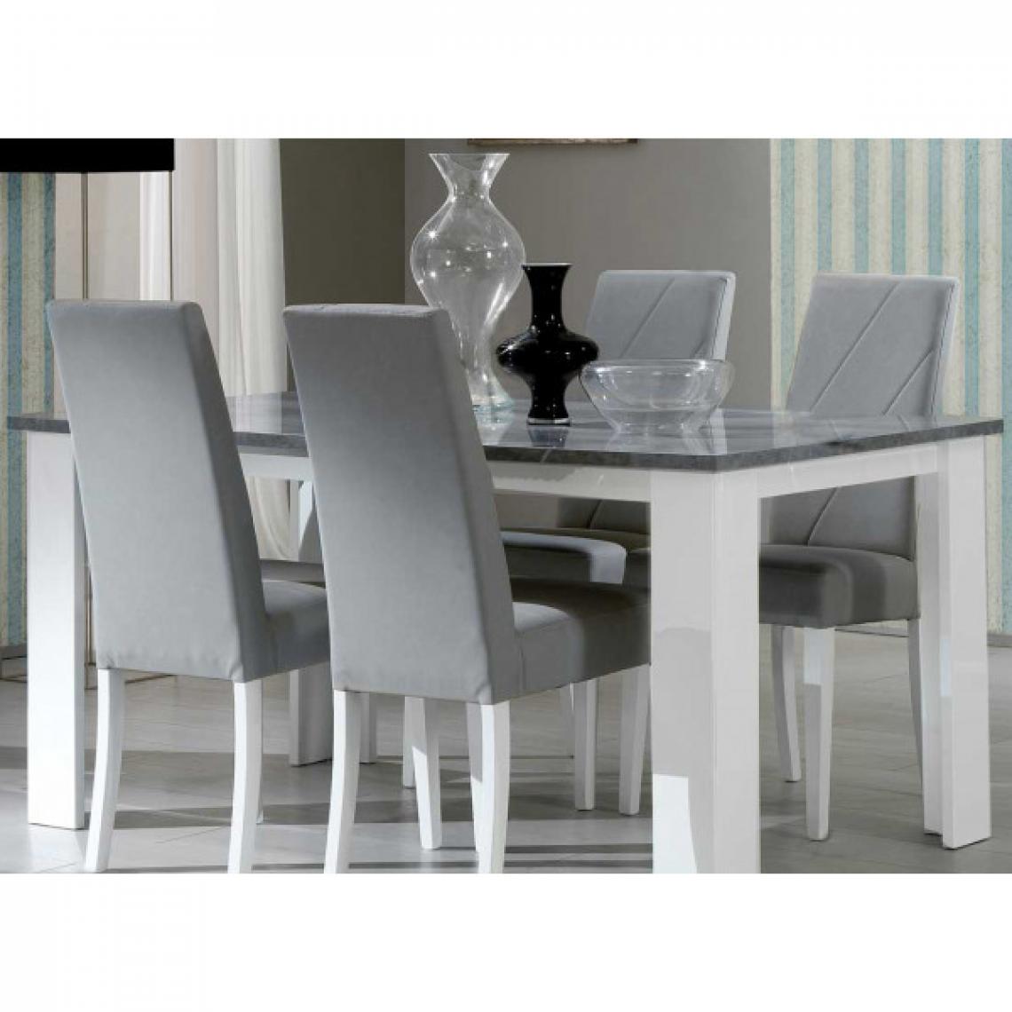 Dansmamaison - Table de repas rectangulaire Laqué Blanc Brillant/Gris - AVELLINO - L 160 x l 90 x H 75 cm - Tables à manger