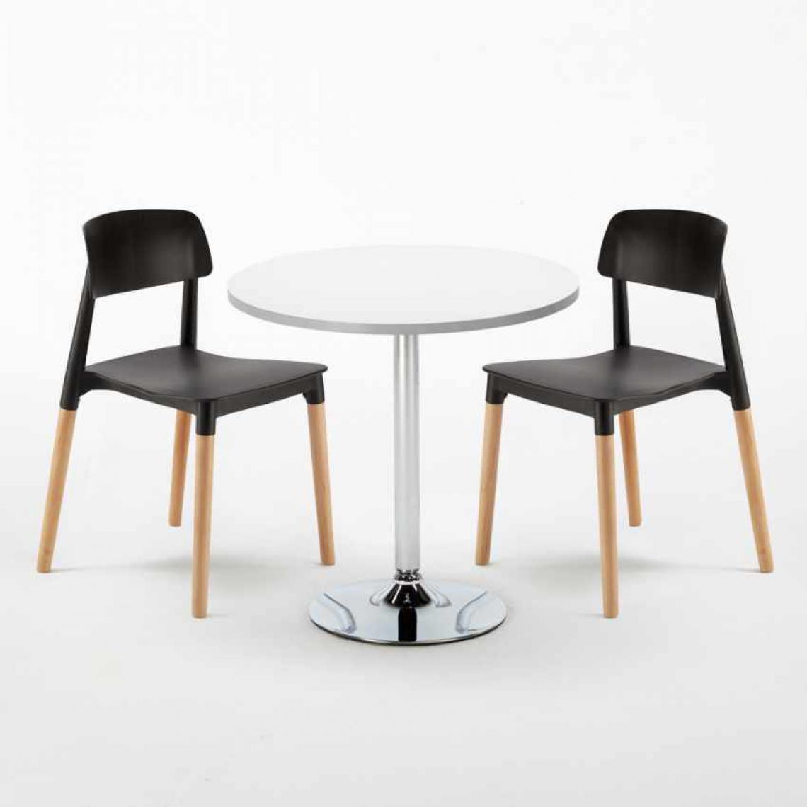 Ahd Amazing Home Design - Table Ronde Blanche 70x70cm Avec 2 Chaises Colorées Set Intérieur Bar Café Barcellona LONG Island, Couleur: Noir - Tables à manger