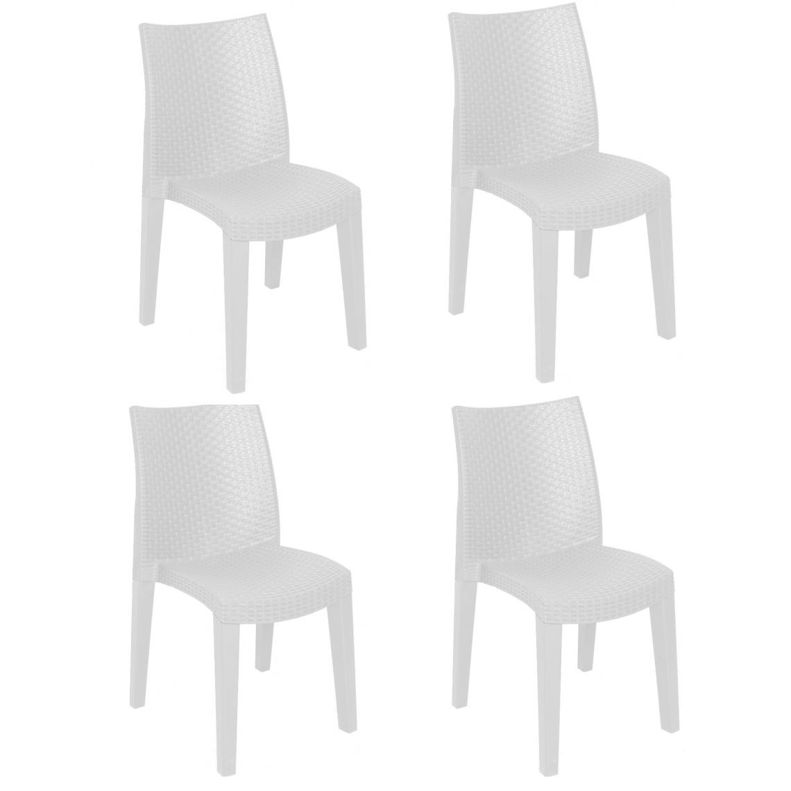 Alter - Ensemble de 4 chaises empilables effet rotin, Made in Italy, couleur blanche, Dimensions 48 x 86 x 55 cm - Chaises