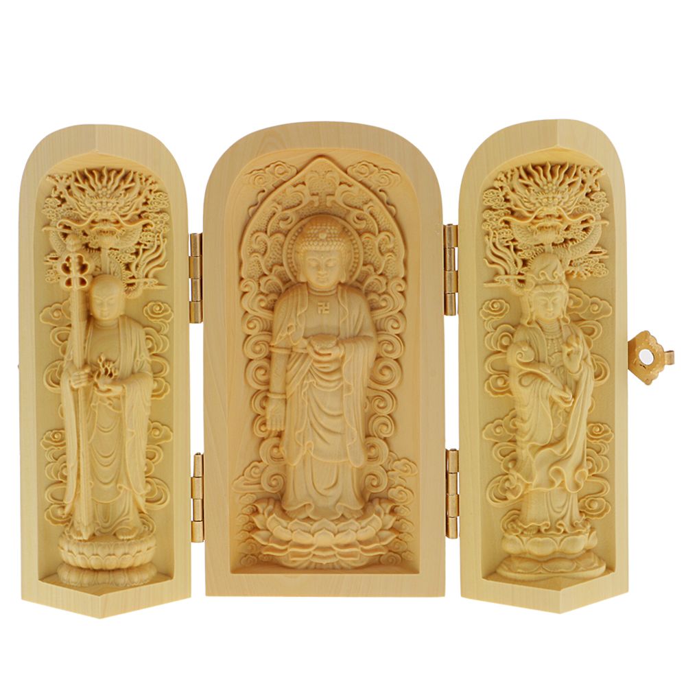 marque generique - Statue de bouddha sculpté casier boîte sculpture sculpture en bois de style buis-4 - Objets déco
