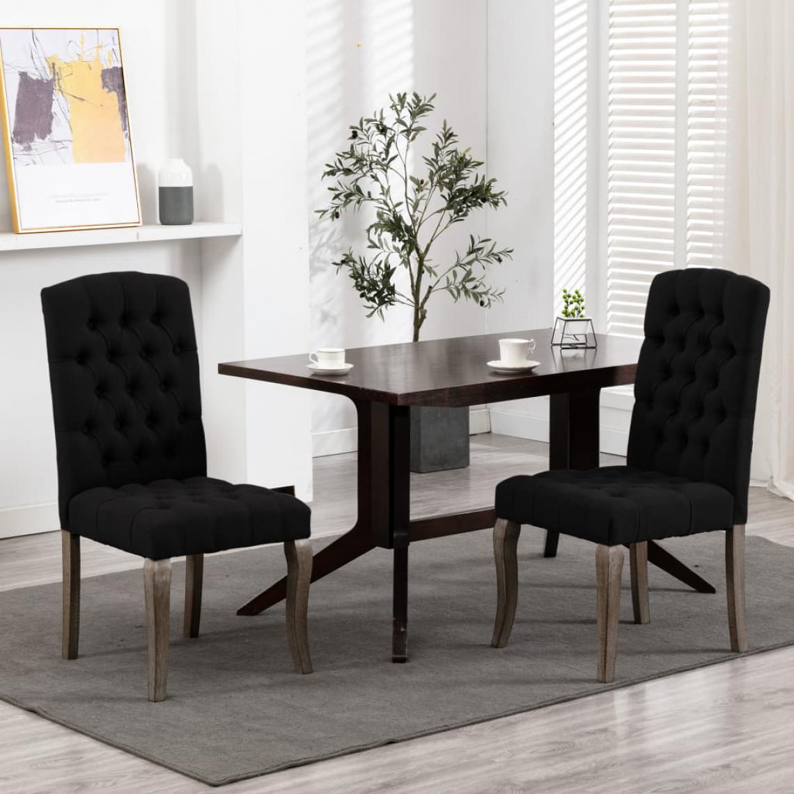 Icaverne - Admirable Fauteuils et chaises serie Madrid Chaises de salle à manger 2 pcs Noir Tissu à l'aspect de lin - Chaises