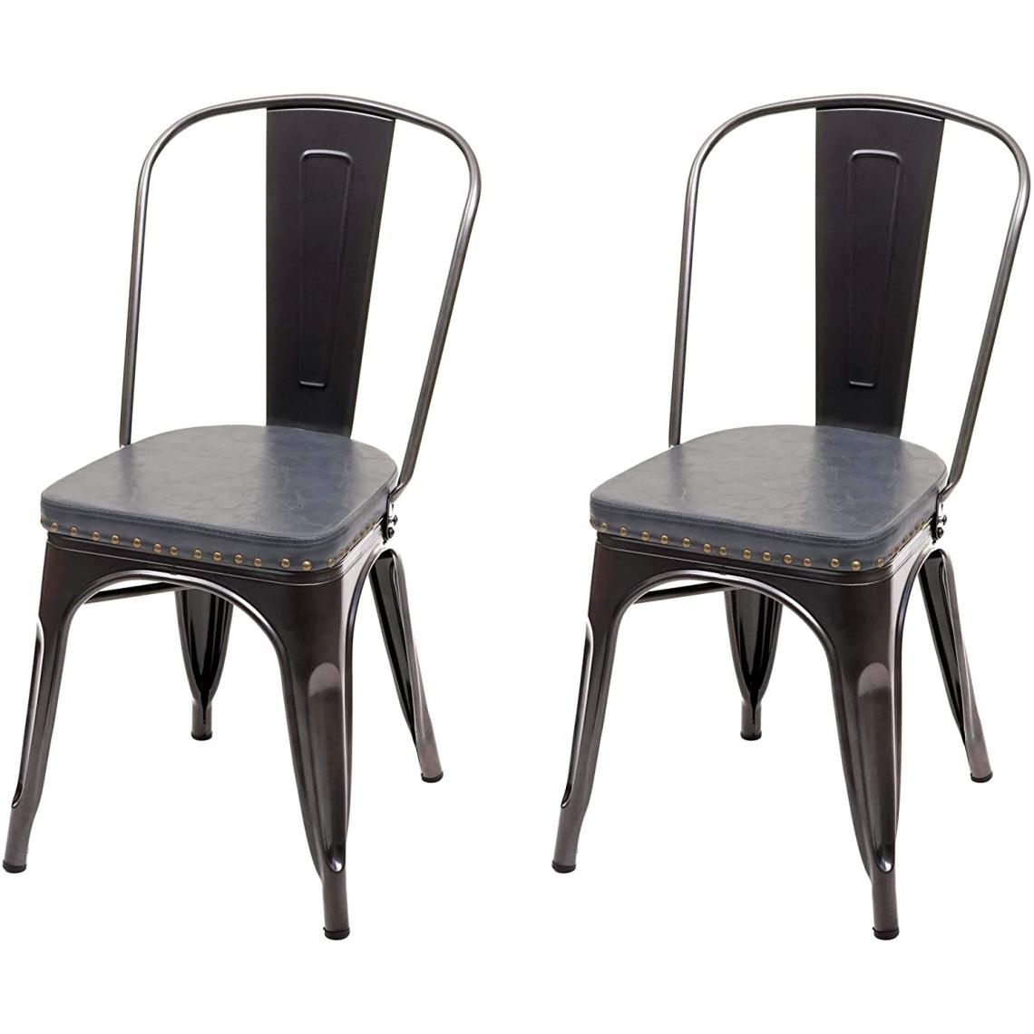 Decoshop26 - 2x chaises de salle à manger cuisine style industriel métal noir et similicuir gris CDS04456 - Chaises