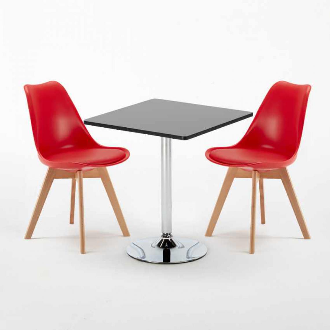 Ahd Amazing Home Design - Table Carrée Noire 70x70cm Avec 2 Chaises Colorées Set Intérieur Bar Café NORDICA Mojito, Couleur: Rouge - Tables à manger
