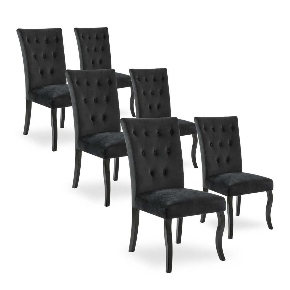 marque generique - Lot de 6 chaises capitonnées Chaza Velours Noir - Chaises